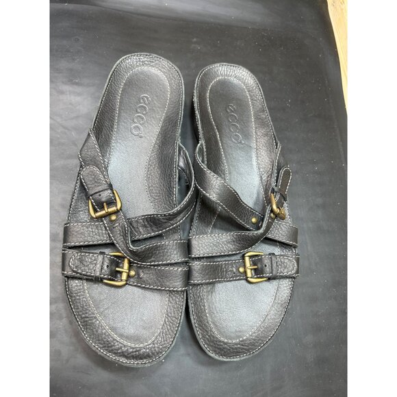 Ecco Womens Black Leather Slide Sandals Size 40 EU US 9 - 9.5 - Picture 2 of 6